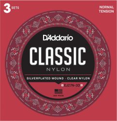 D'addario Strings for classic guitar clear nylon silver wound - EJ27N 3Pack