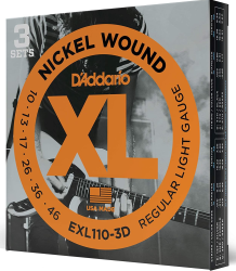 D'Addario 10-46 Regular Light, XL Nickel Electric Guitar Strings 3-Pack