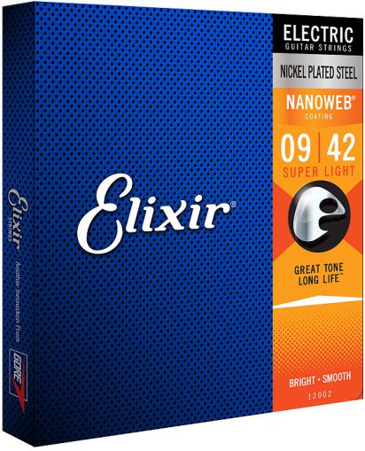 Elixir Strings for Electric guitar with Original Nanoweb ultra thin coating 009-042