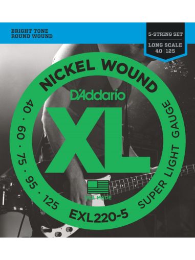 D'Addario  EXL 220-5  nickel round wound  Bass Strings 040 - 125