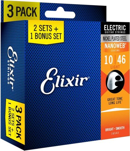 Elixir 3 Pack 010-046 струни за електрическа китара с   NANOWEB покритие