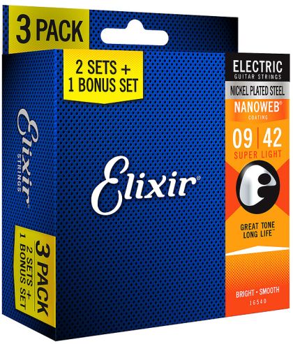 Elixir Strings for Electric guitar with with NANOWEB coating 3 Pack  09-042