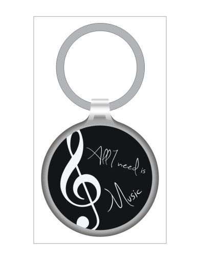 Keyring ''All I Need Is Music'' Dia 4,0 Cm White / Black