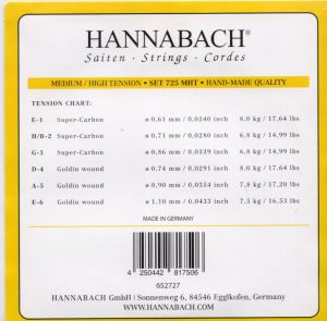 Hannabach 725MHT Medium/High tension strings set for classical guitar 