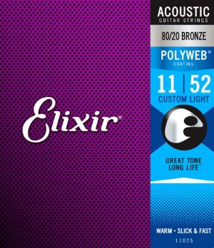 Elixir 011-052 струни за акустична китара 80/20 Bronze POLYWEB  CUSTOM LIGHT 