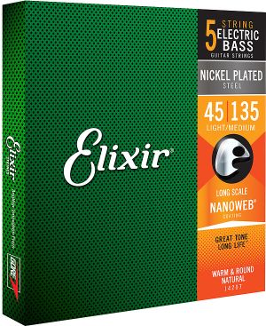 Elixir   Nickel Plated  5-струнен комплект с NANOWEB покритие - размер: 045 - 135