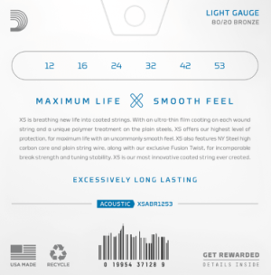  DADDARIO XSABR1253 12-53 Light, XS 80/20 Bronze Coated струни за акустична китара 