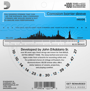 Daddario EJ36 струни за 12-струнна акустична китара 80/20 Bronze  10-47