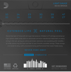 Daddario XTABR1047-12, струни за 12-струнна акустична китара XT 80/20 Bronze  10-47
