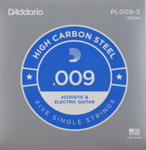 D'Addario PL009-5 единична метална струна за китара, .009 пакет с 5 струни