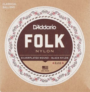 D'Addario Folk Nylon Classical Guitar Ball End String Set, Black Nylon, EJ32