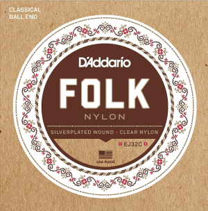 D'Addario Folk Nylon Classical Guitar Ball End String Set, Clear Nylon, EJ32C