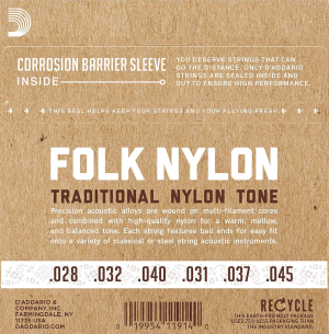 D'Addario Folk Nylon Classical Guitar Ball End String Set, Clear Nylon, EJ32C